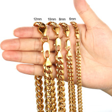 Custom Cadenas Hip Hop 6/8/10/12mm Necklace Stainless Steel Jewelry Gold And Silver Cuban Chain Encryption Collar